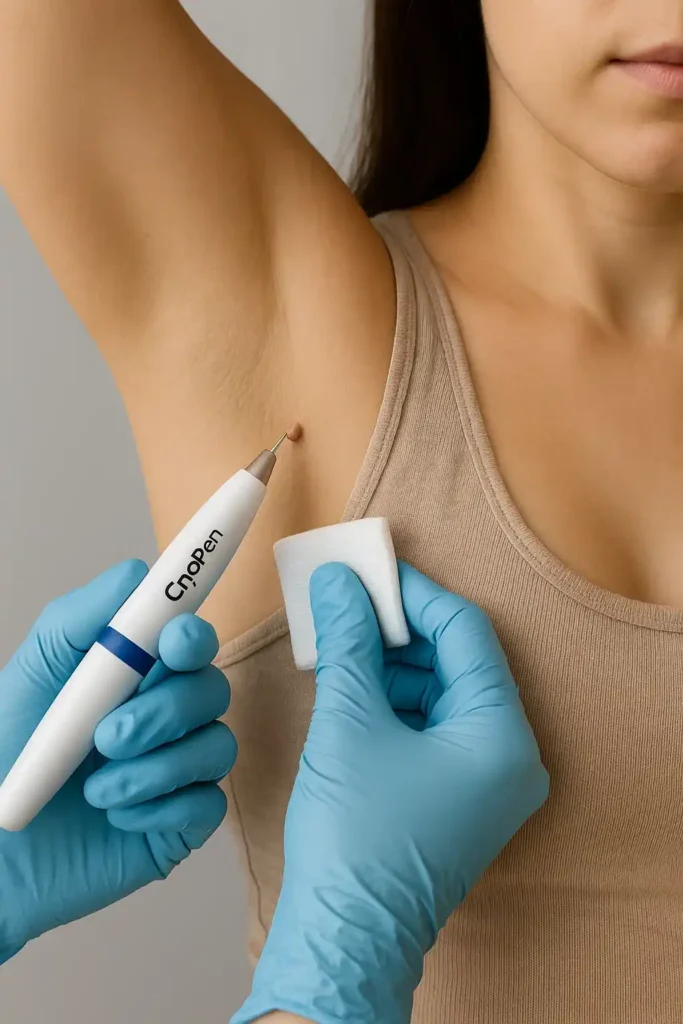 woman having cryopen to remove underarm skin tags Upton Park